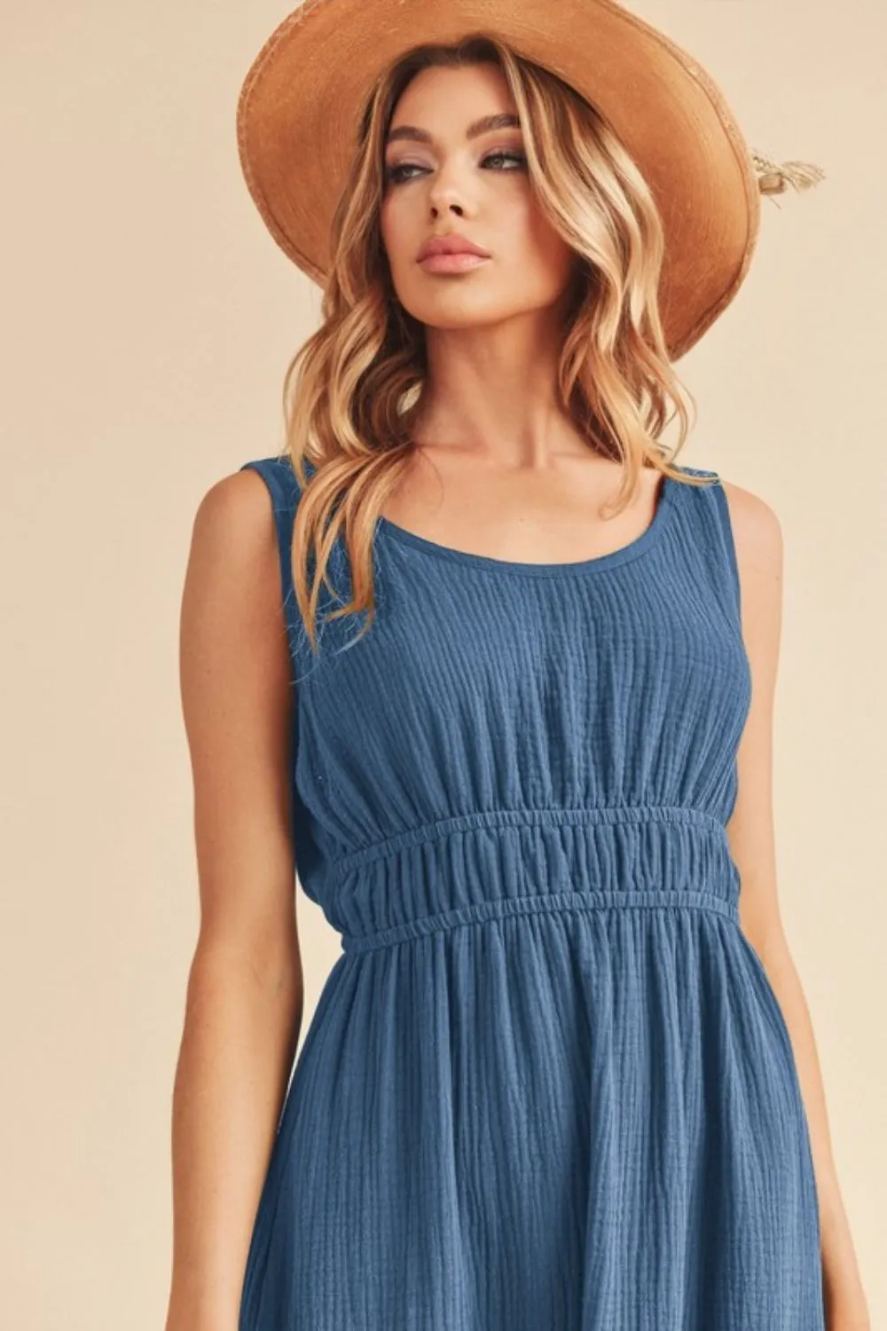 Aemi   Co Side Slit Round Neck Sleeveless Tank Dress in Peacock Blue