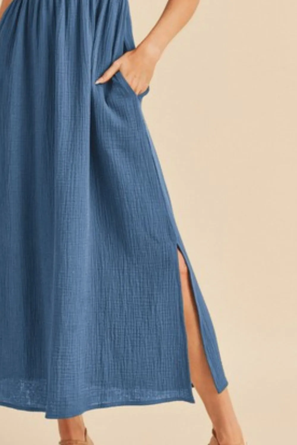 Aemi   Co Side Slit Round Neck Sleeveless Tank Dress in Peacock Blue