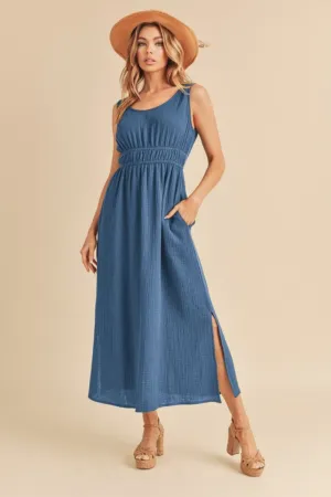 Aemi   Co Side Slit Round Neck Sleeveless Tank Dress in Peacock Blue