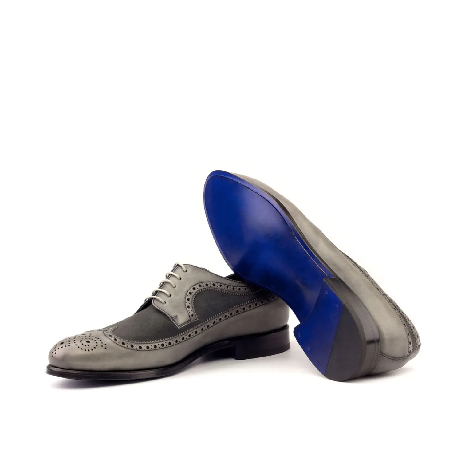 Ambrogio Men's Shoes Gray Suede / Full Grain / Calf-Skin Leather Wingtip Oxfords (AMB2095)