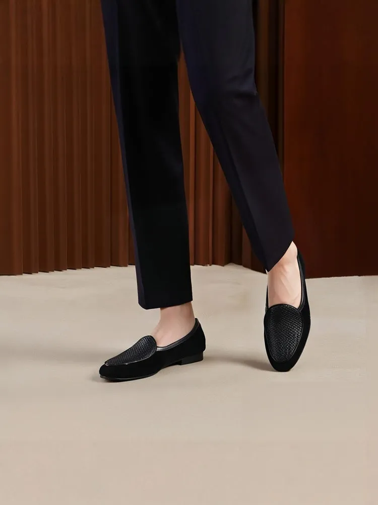 British style classic black nubuck leather stitching woven cowhide men's loafers casual versatile slip-on slip-ons