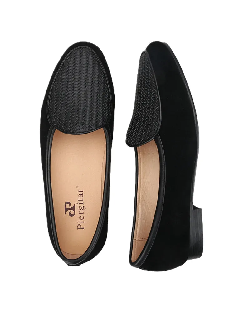 British style classic black nubuck leather stitching woven cowhide men's loafers casual versatile slip-on slip-ons