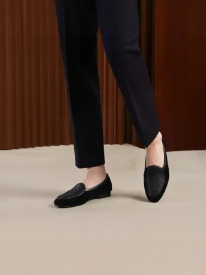 British style classic black nubuck leather stitching woven cowhide men's loafers casual versatile slip-on slip-ons