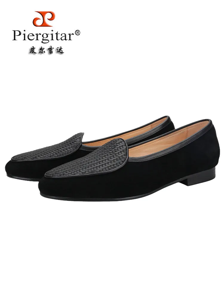British style classic black nubuck leather stitching woven cowhide men's loafers casual versatile slip-on slip-ons