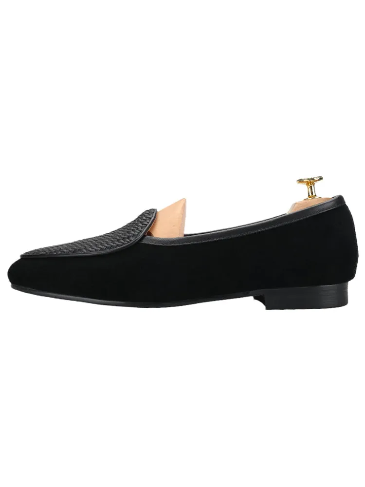 British style classic black nubuck leather stitching woven cowhide men's loafers casual versatile slip-on slip-ons