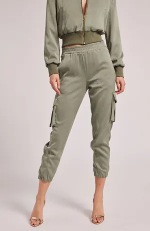 Chandra Satin Jogger in Sage
