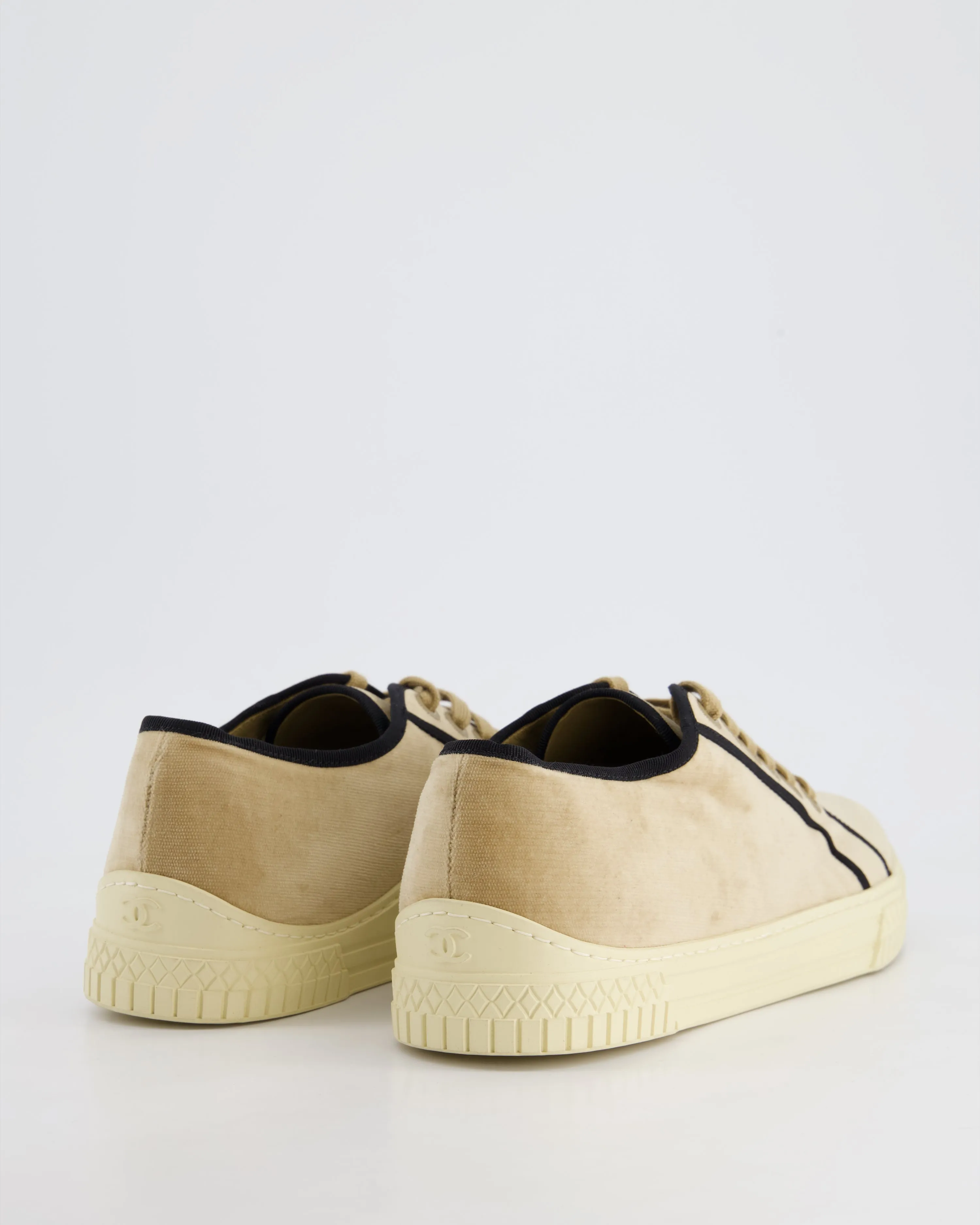 Chanel Beige Velvet Trainers With Black Trim Eu 40