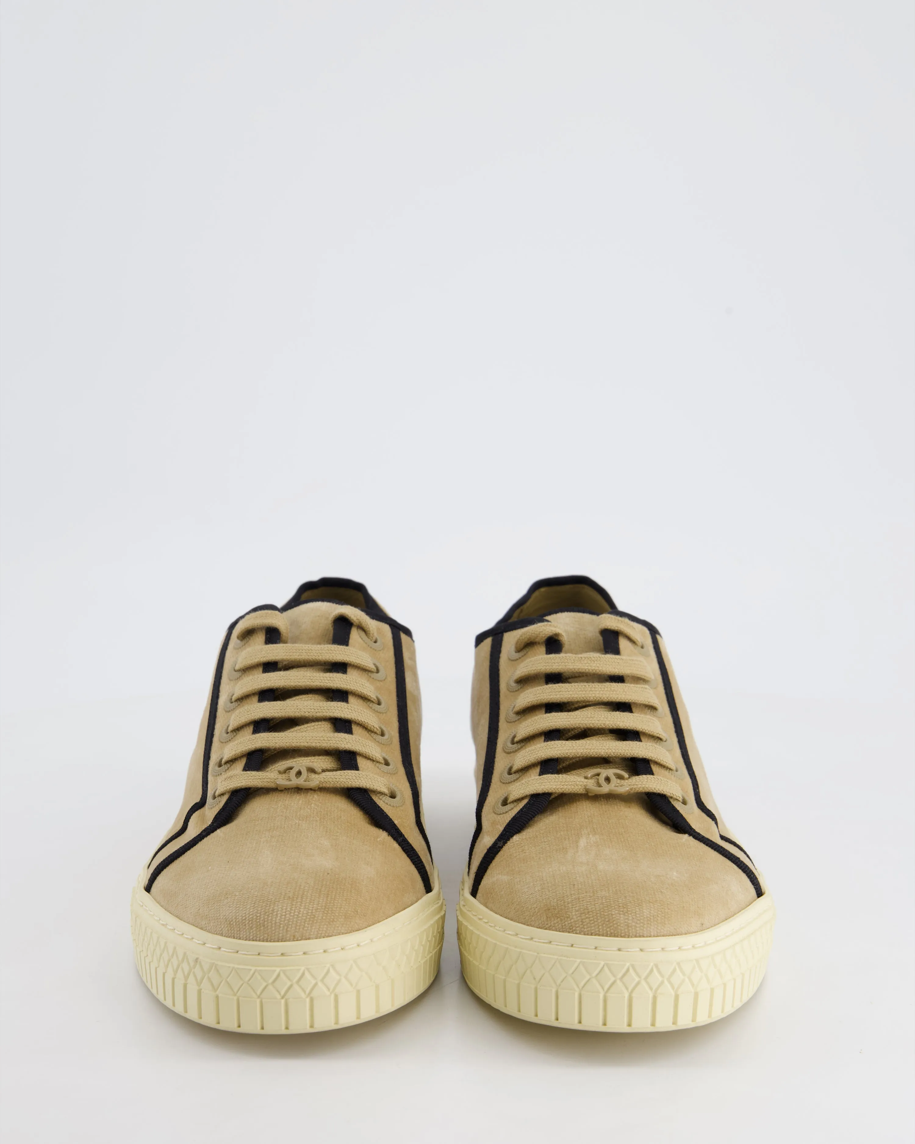 Chanel Beige Velvet Trainers With Black Trim Eu 40