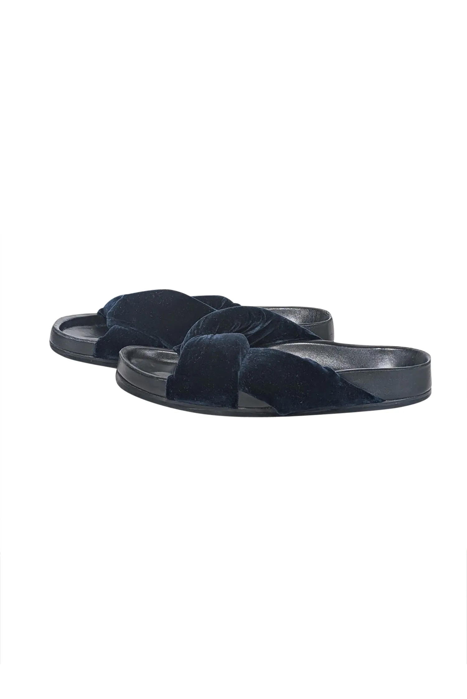 Chloe - Navy Plush Velvet Slide Sandals Sz 6