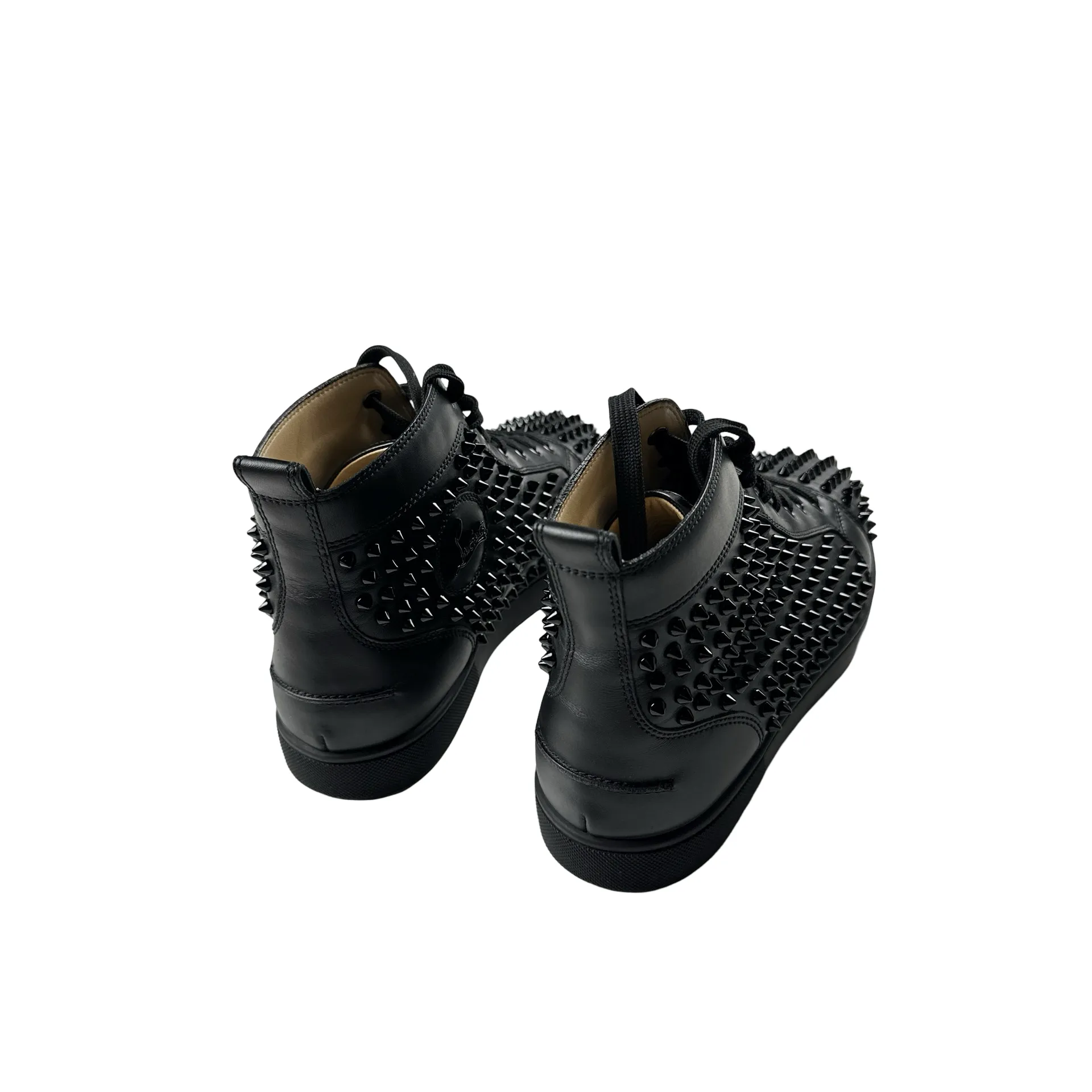 Christian Louboutin Black Spikes Red Bottom High Top Trainers - UK 9
