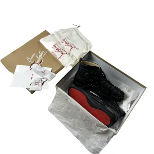 Christian Louboutin Black Spikes Red Bottom High Top Trainers - UK 9