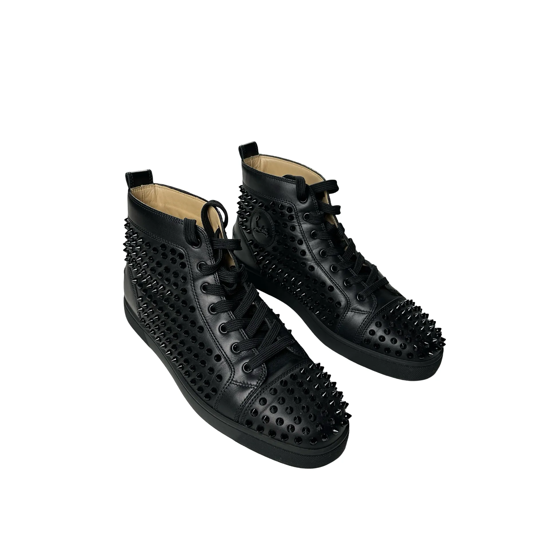 Christian Louboutin Black Spikes Red Bottom High Top Trainers - UK 9