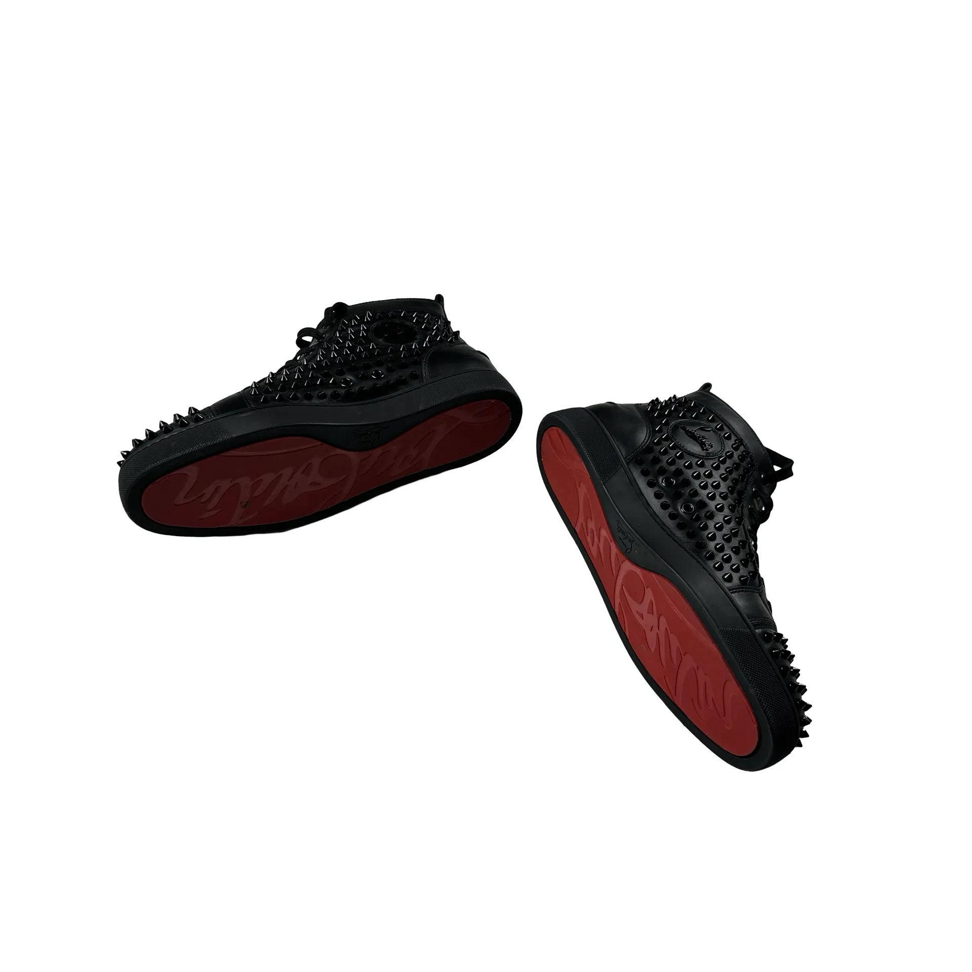 Christian Louboutin Black Spikes Red Bottom High Top Trainers - UK 9