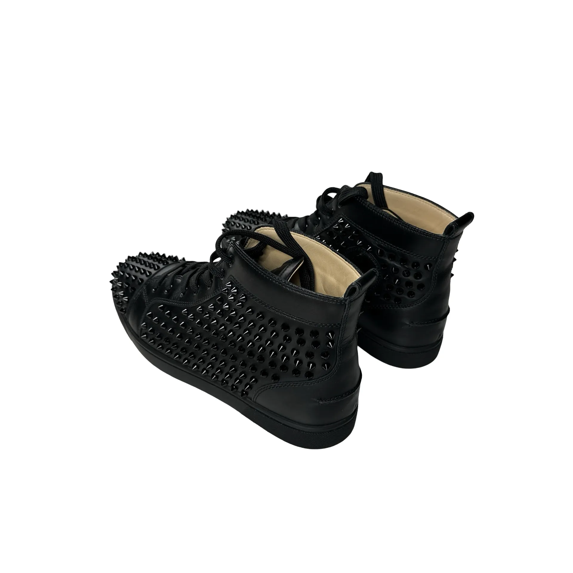 Christian Louboutin Black Spikes Red Bottom High Top Trainers - UK 9