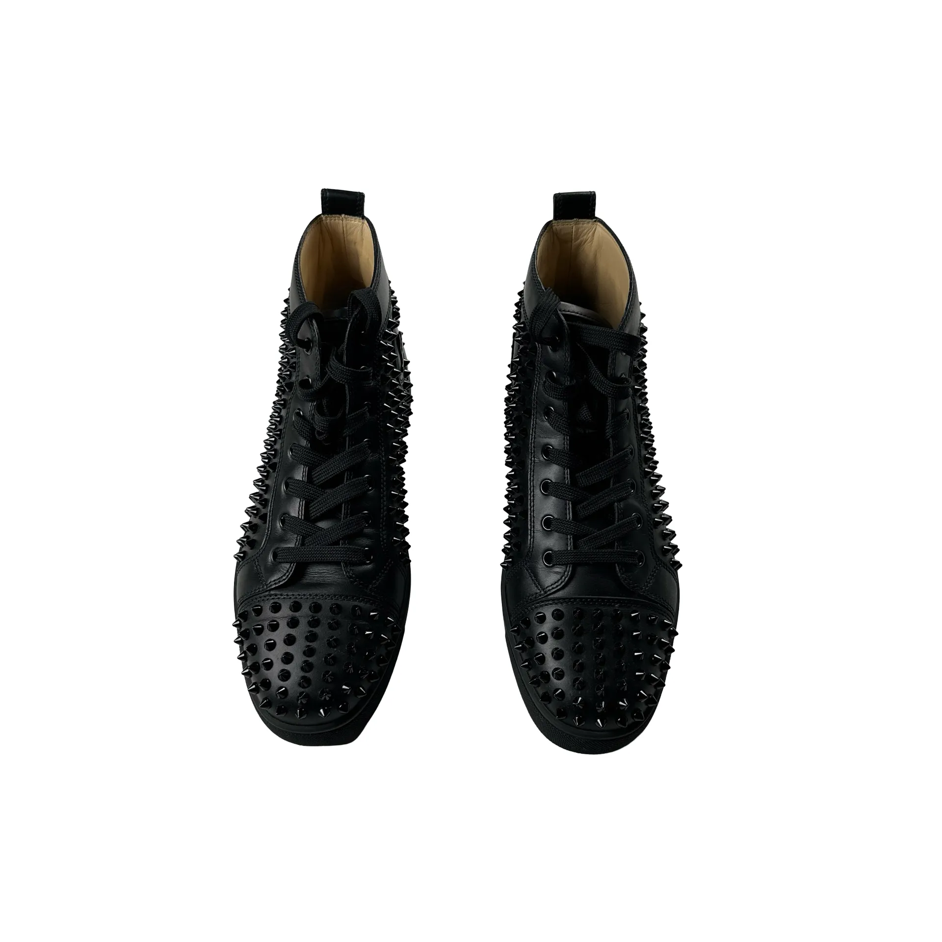 Christian Louboutin Black Spikes Red Bottom High Top Trainers - UK 9