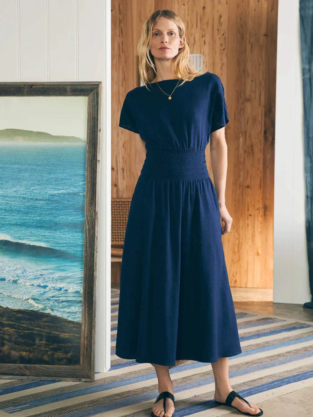 Coast To Coast Midi Dress - Navy