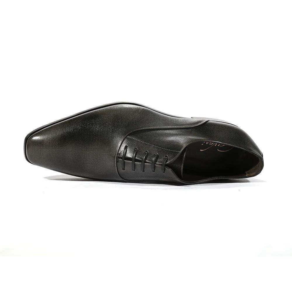 Corvari Designer Men's Designer Shoes Lino 515 Antracite Black Textured Leather Oxfords (COR1002)