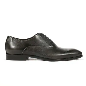 Corvari Designer Men's Designer Shoes Lino 515 Antracite Black Textured Leather Oxfords (COR1002)