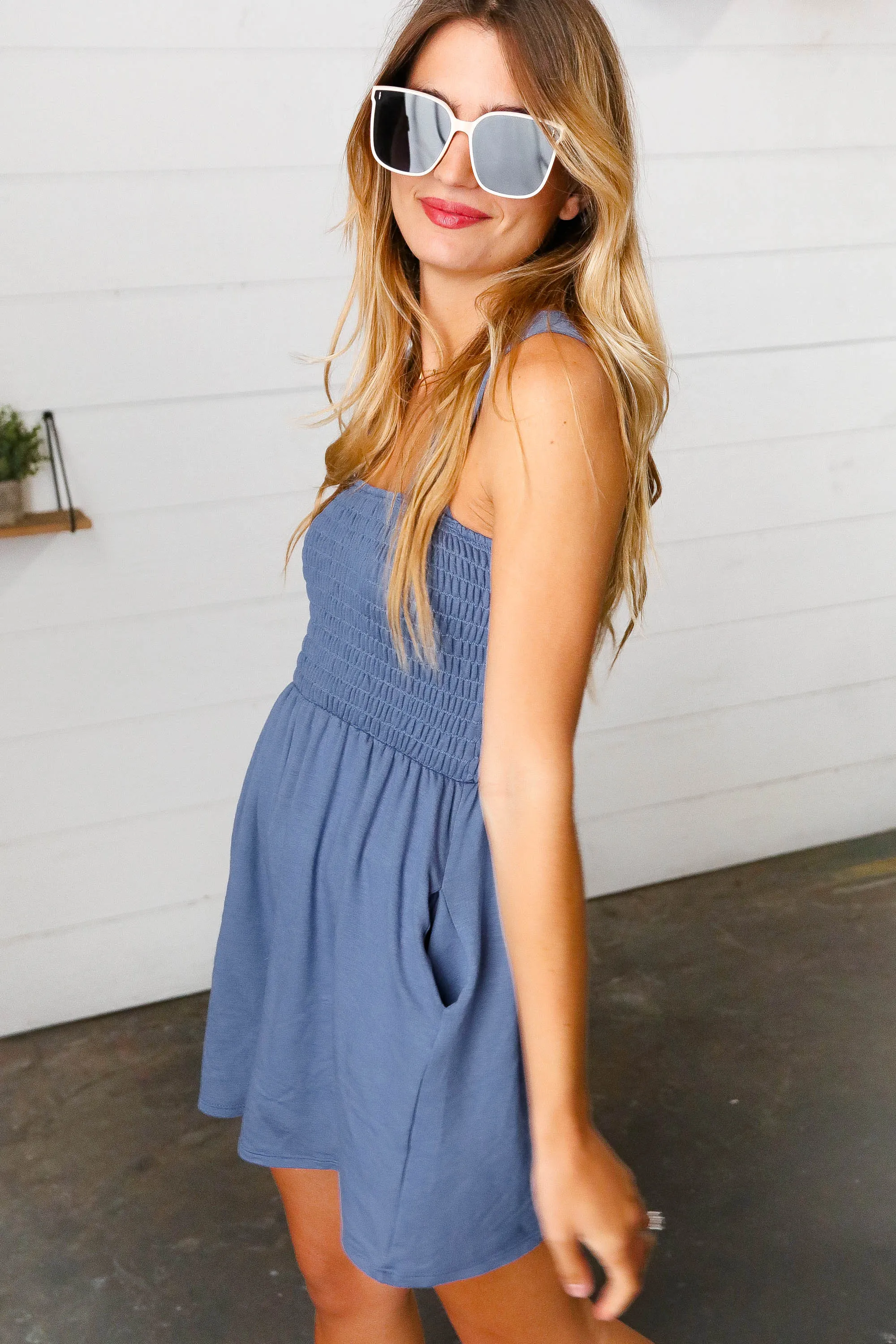 Dusty Blue Shorts Romper