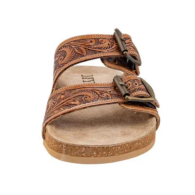 Footo Western Hand Tooled Leather Sandal - Sunflower print
