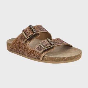 Footo Western Hand Tooled Leather Sandal - Sunflower print