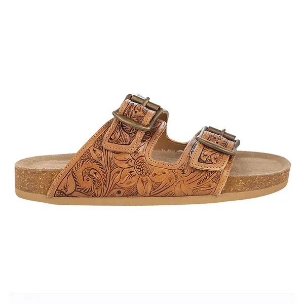 Footo Western Hand Tooled Leather Sandal - Sunflower print