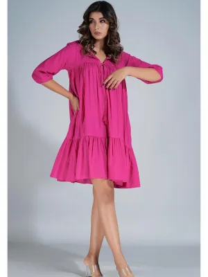 Hot Pink Cotton Mini Tier Dress