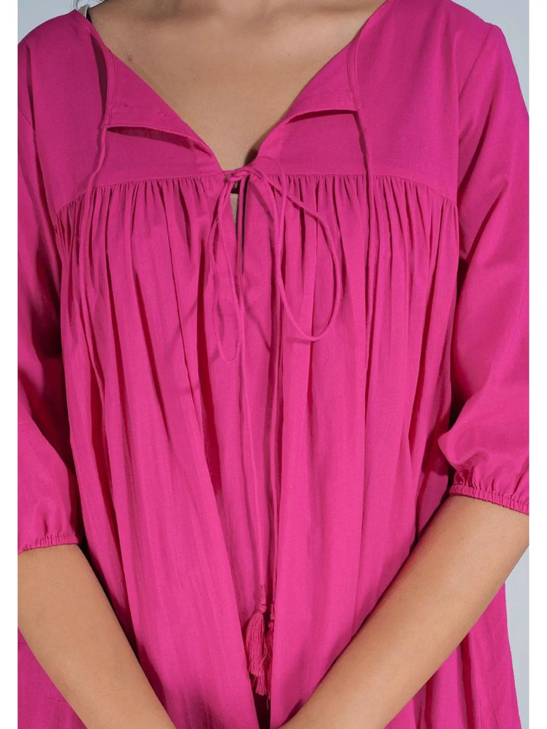 Hot Pink Cotton Mini Tier Dress