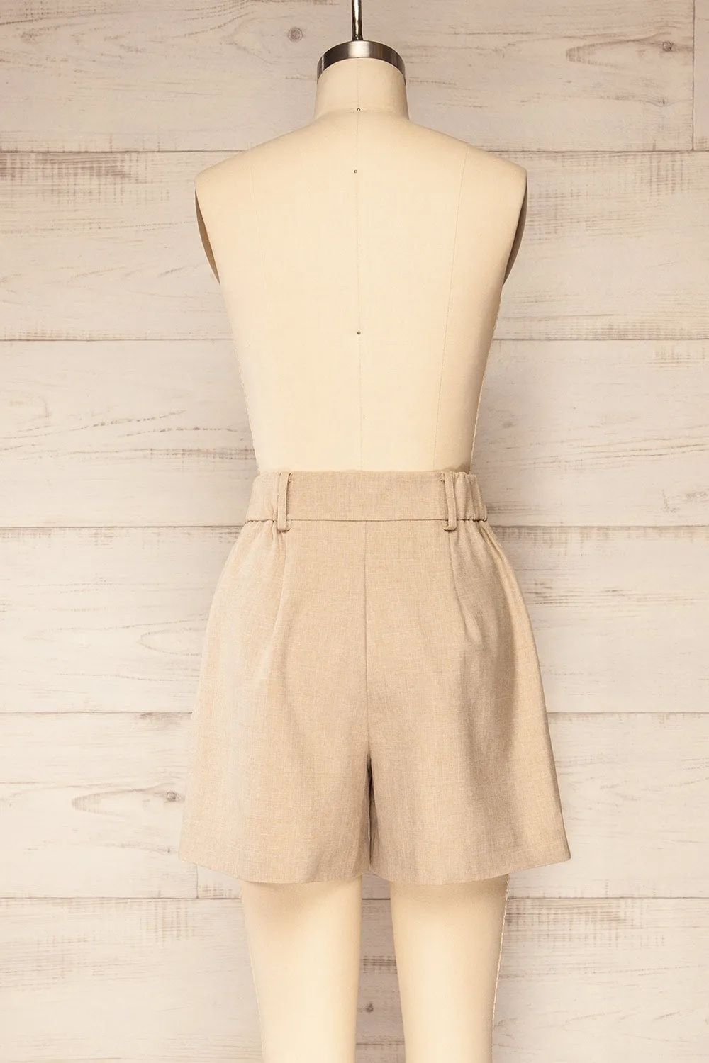Kunga Beige | High-Waisted Shorts w/ Pockets