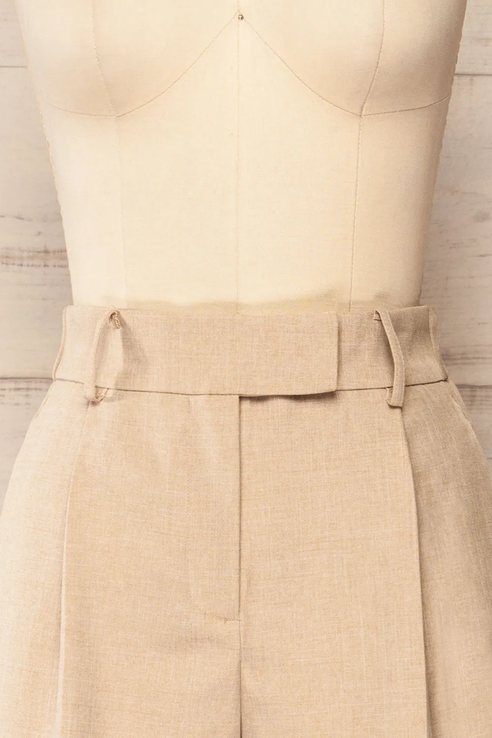 Kunga Beige | High-Waisted Shorts w/ Pockets