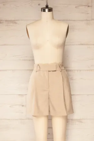 Kunga Beige | High-Waisted Shorts w/ Pockets