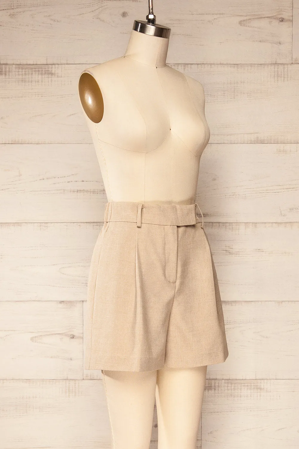 Kunga Beige | High-Waisted Shorts w/ Pockets