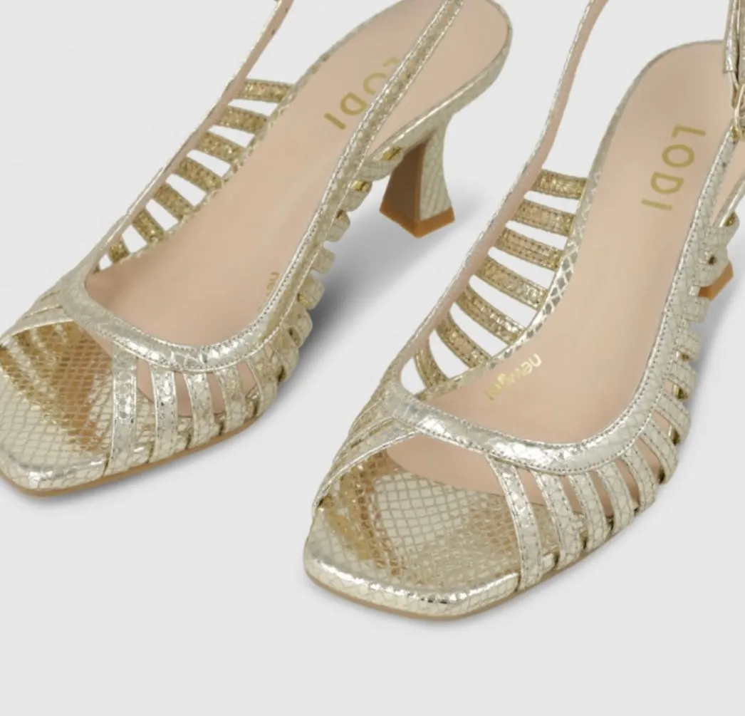 Lodi peep toe sling back gold sandals