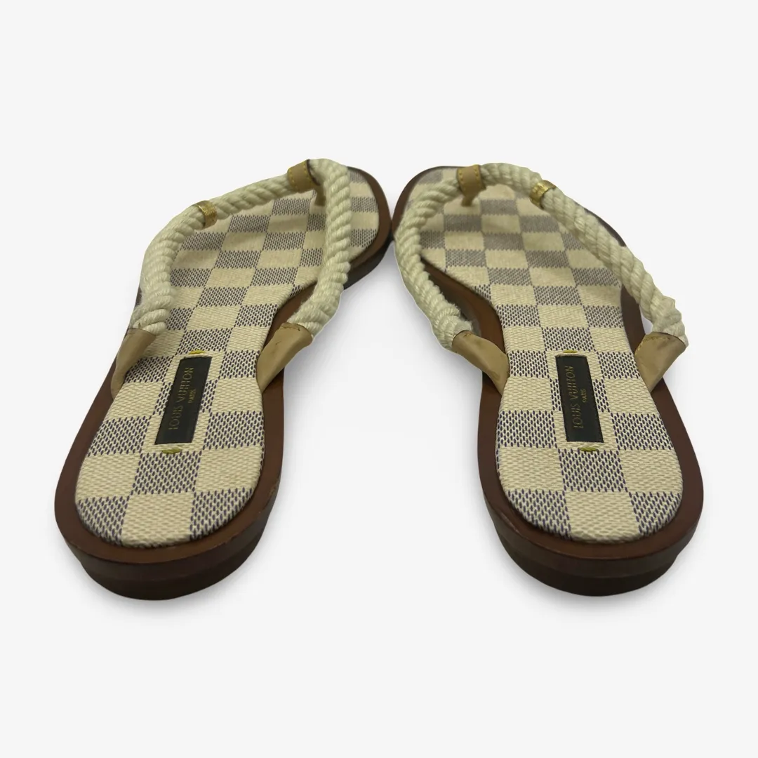 Louis Vuitton Women's Cream Damier Azur Leather Rope Sandals