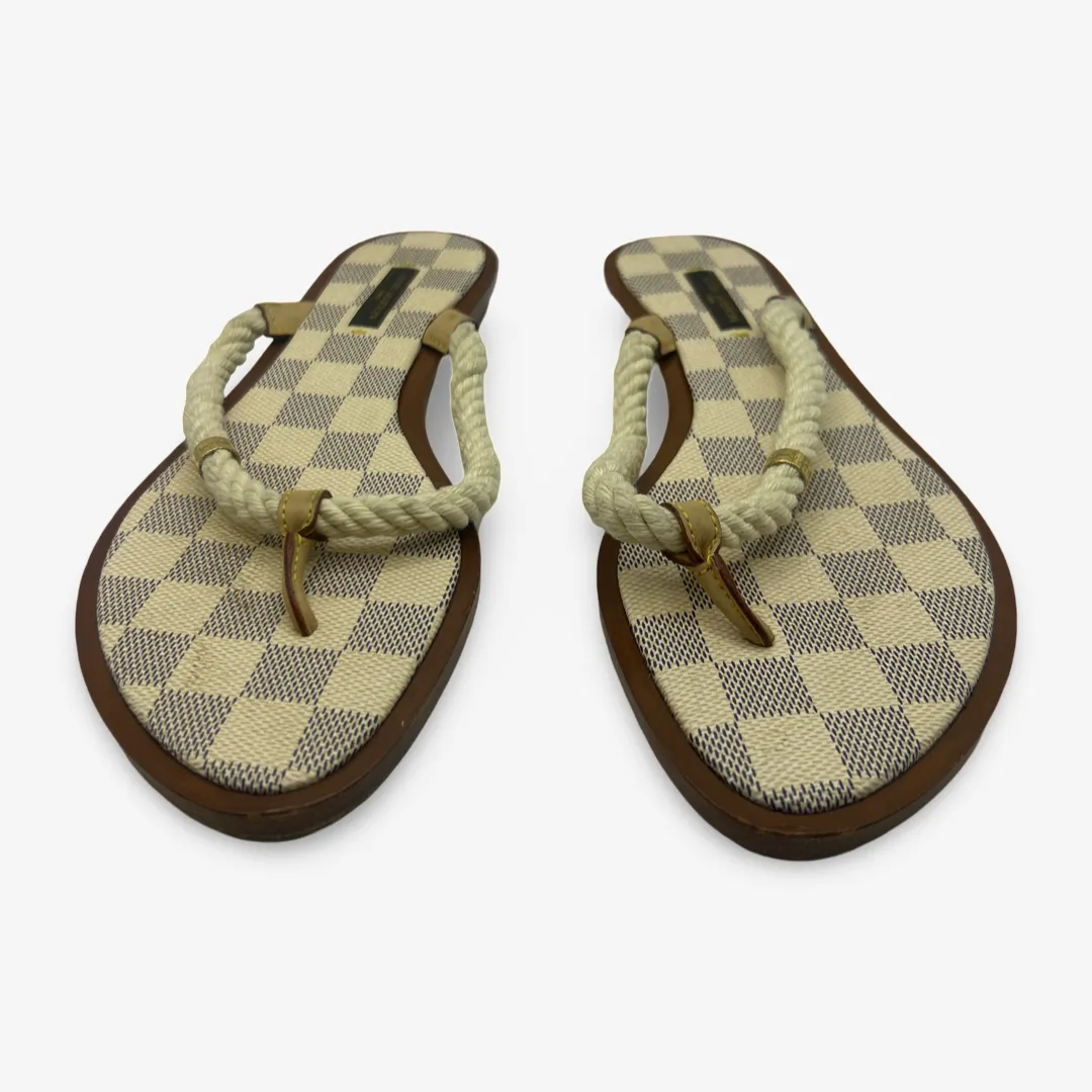 Louis Vuitton Women's Cream Damier Azur Leather Rope Sandals