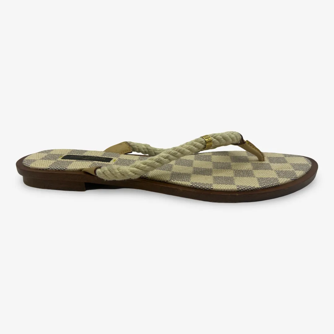 Louis Vuitton Women's Cream Damier Azur Leather Rope Sandals