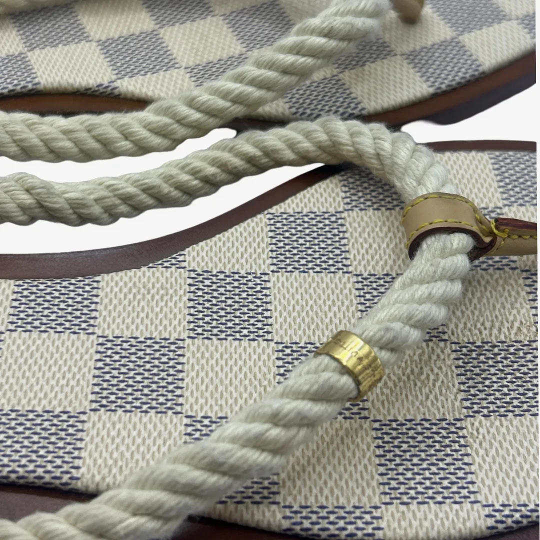 Louis Vuitton Women's Cream Damier Azur Leather Rope Sandals