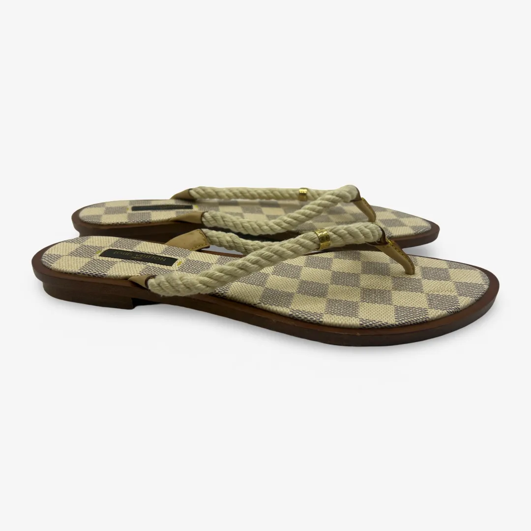 Louis Vuitton Women's Cream Damier Azur Leather Rope Sandals