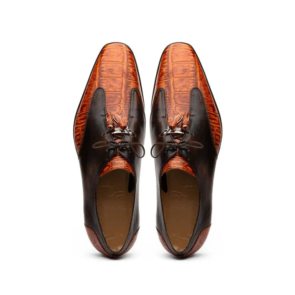 Marco Di Milano Anzio Exotic Alligator & Calfskin Leather Brandy Oxfords