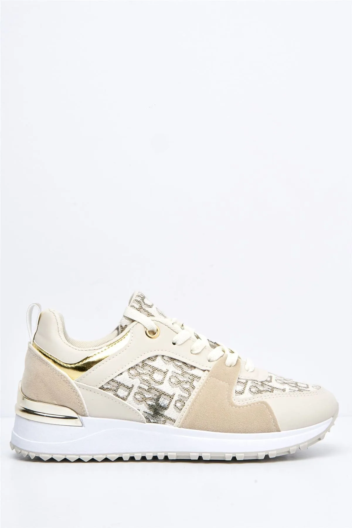 Mi Amor D-Logo Lace Up Trainer in Beige