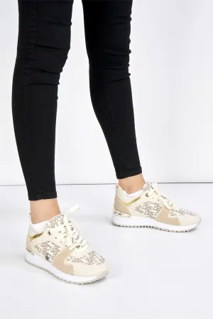 Mi Amor D-Logo Lace Up Trainer in Beige