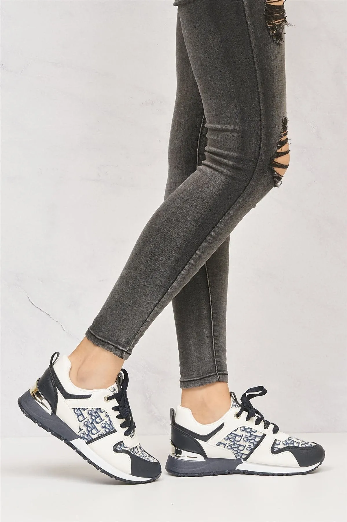 Mi Amor D-Logo Lace Up Trainer in Navy
