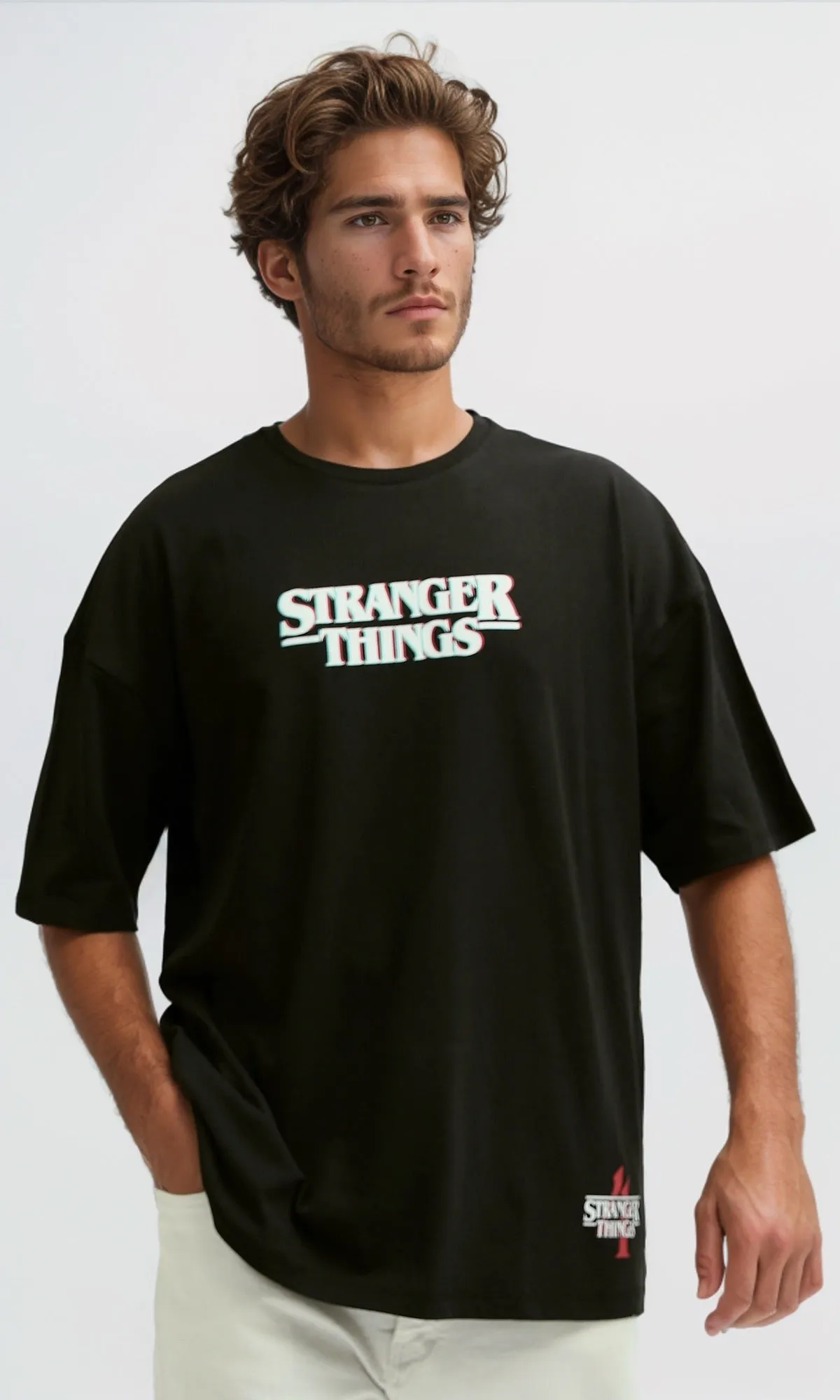 O182430 Black Casual Tee With Elbow-Sleeves