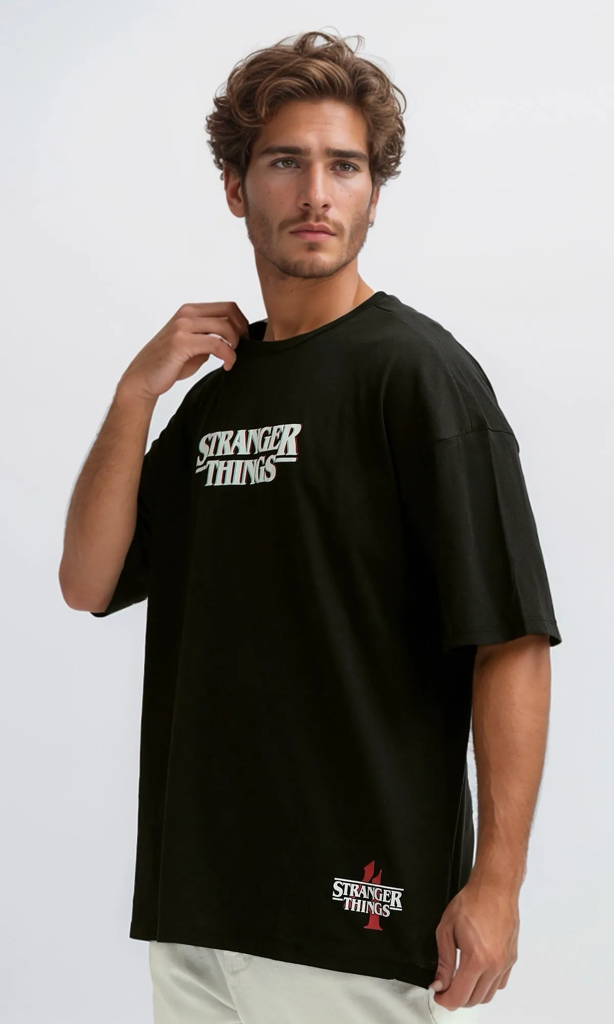 O182430 Black Casual Tee With Elbow-Sleeves