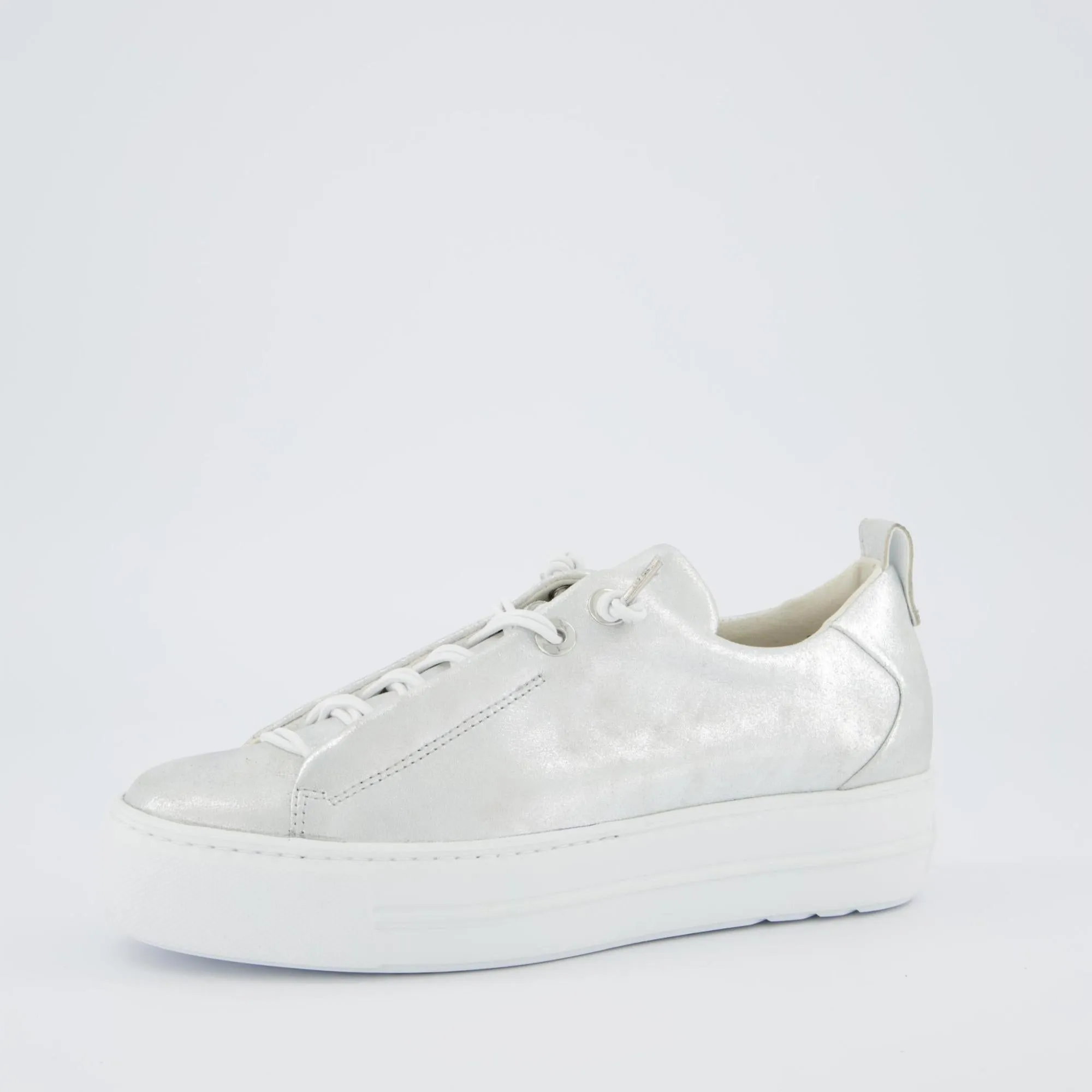 PAUL GREEN Silver Metallic Leather Trainer 5317