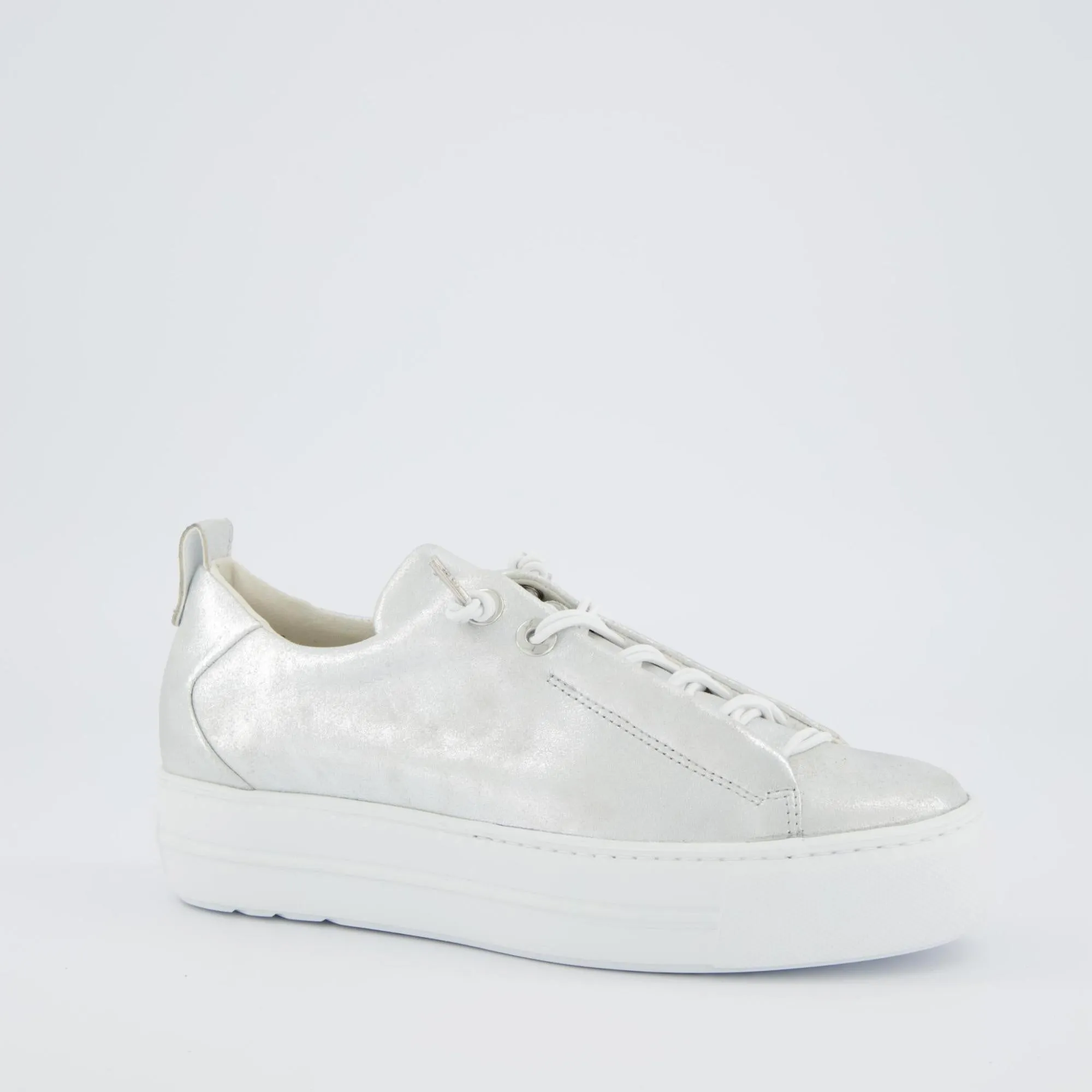 PAUL GREEN Silver Metallic Leather Trainer 5317