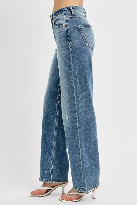 RISEN Distressed Wide Leg Denim Jeans