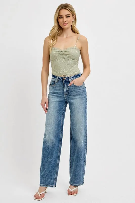 RISEN Distressed Wide Leg Denim Jeans