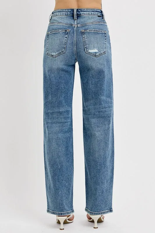 RISEN Distressed Wide Leg Denim Jeans