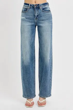 RISEN Distressed Wide Leg Denim Jeans